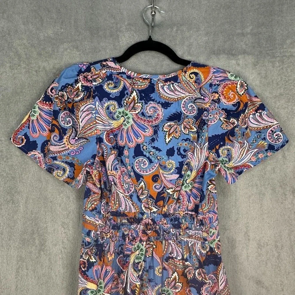 Anthropologie Somerset Dress Womens Extra Small Blue Paisley Short Sleeve V Neck